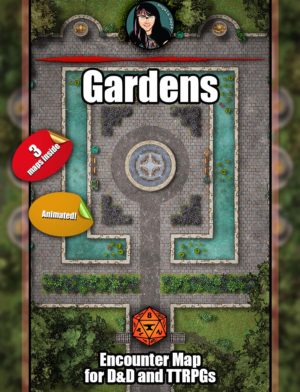 Fancy gardens D&D battle map with animation for Foundry VTT