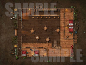 Western style saloon battlemap D&D encounter upstairs