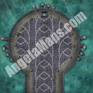 Stone hands hold a platform above water D&D battlemap