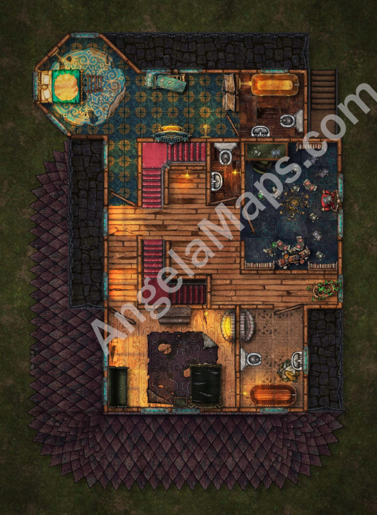 Trollskull Manor - 5 floors -broken and repaired - D&D battlemap