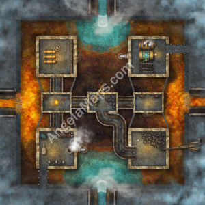 Lava and water brick making machine battle map D&D