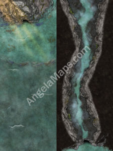 Battlemap of an ocean river inside of a cave