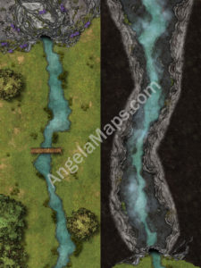 Battlemap of a river inside of a cave