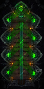 Ominous cathedral with eerie green light battle map for D&D
