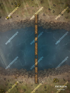 Rope bridge over water battle map for D&D and TTRPGs