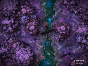 Forest river Fey version animated battle map for FVTT or other VTTs