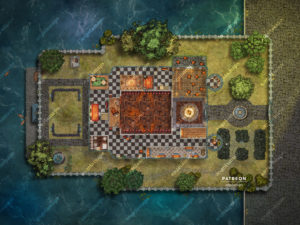 First floor of a four floor mansion battle map by Angela Maps for TTRPGs like D&D. Setup and ready to play in FVTT or FGU.
