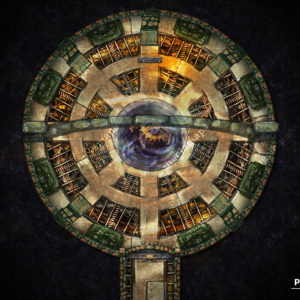 Strange steampunk room battle map for TTPRGs