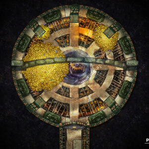 Fancy steampunk treasure vault D&D battle map for TTRPGs