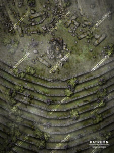 Ruins atop a stepped hill, a battle map for D&D and other TTRPGs