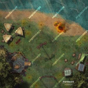 Midsummer festival battle map with a maypole, wicker man, and lots of food