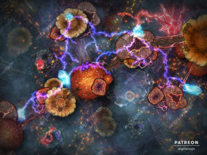 Underdark mushroom battle map with animated lightning for TTRPGs
