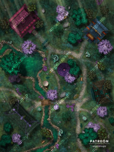 Eastern style village by the river (Jade color variant)- A battle map for TTRPGs