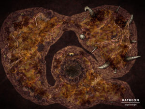 Flesh Dungeon with sick diseased flesh grotesque ttrpg battle map