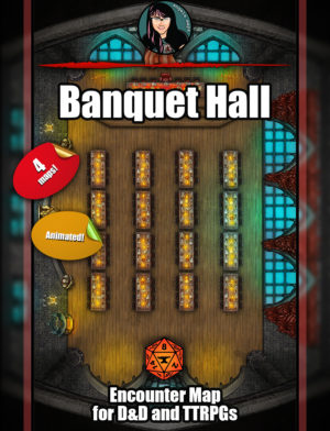Banquet Hall battle map with Foundry VTT support - Animated JPG/WEBM