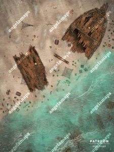 Beach with shipwreck animated battle map for TTRPGs