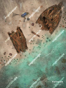 Beach with shipwreck animated battle map for TTRPGs