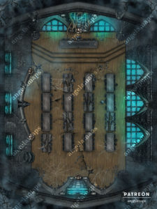 Creepy old abandoned banquet hall battle map for D&D