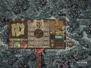 Monk temple on a hill TTRPG battle map winter version
