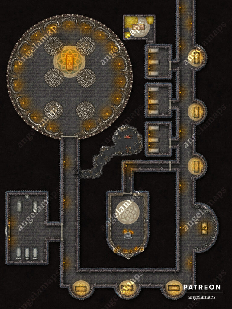 Ossuary battle map for ttrpgs and setup for fvtt