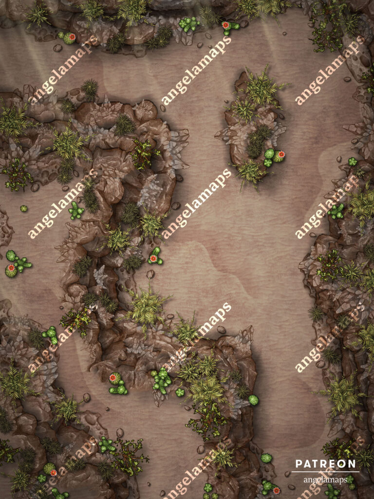 Verdant Desert Canyon animated battle map for D&D