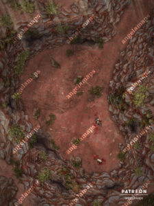 Battle map featuring a box canyon where something in the cliffs has been terrorizing the locals