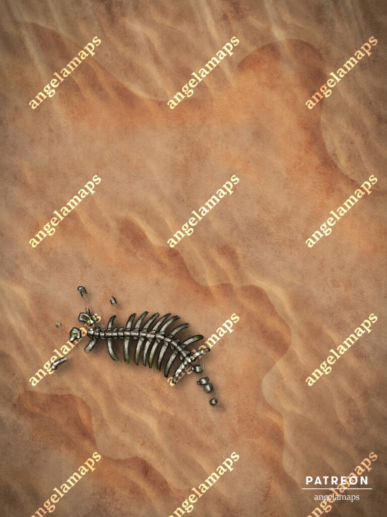 Desert bones amongst the dunes battle map for TTRPGs