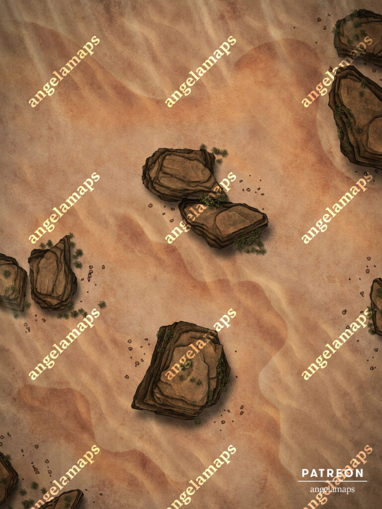 Rocky desert battle map for table top roleplaying games