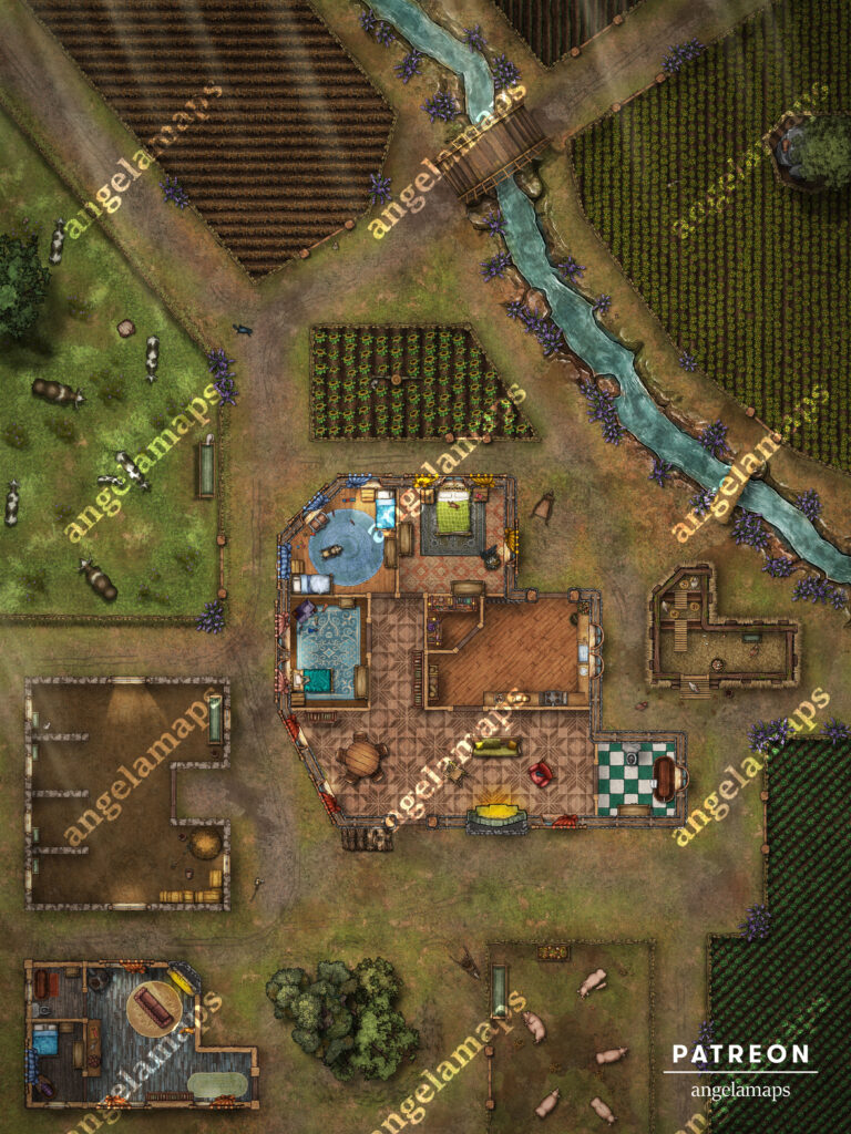 Farm battle map for TTRPGs like D&D or Pathfinder