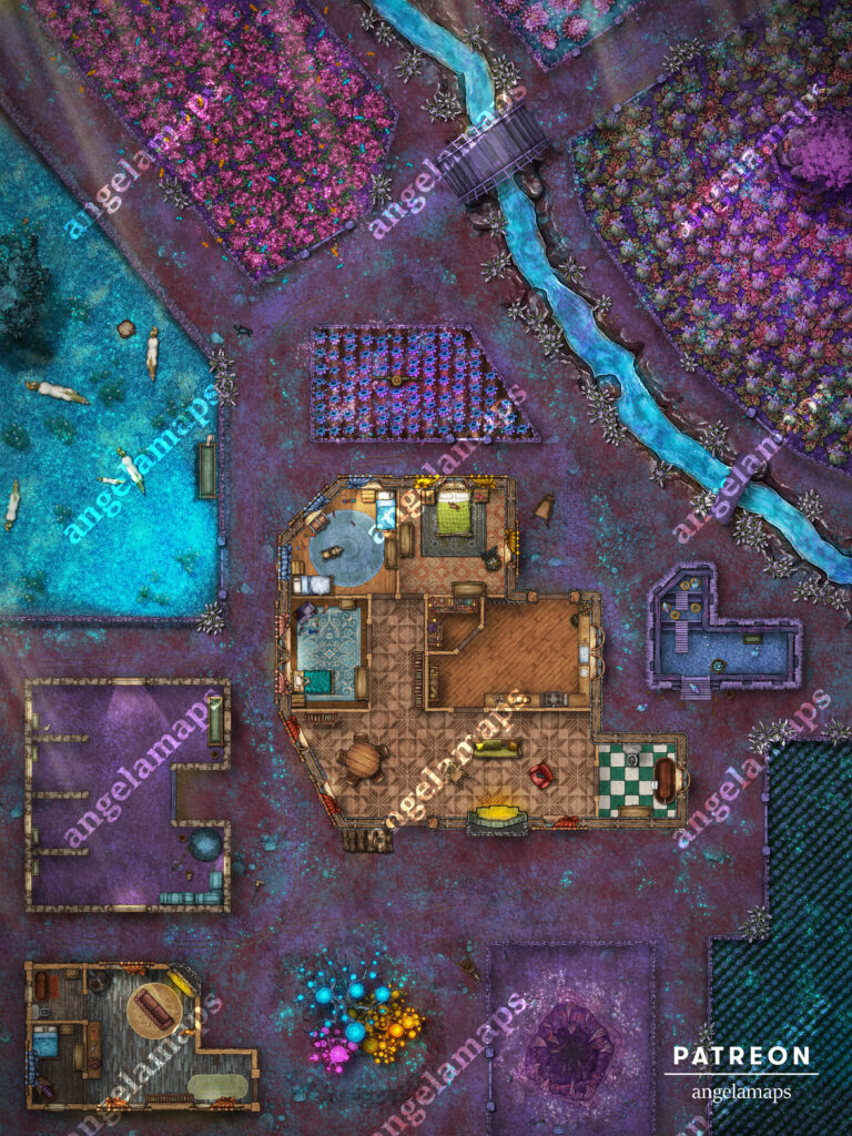 Fey farm battle map whimsical fey plants for TTRPGs