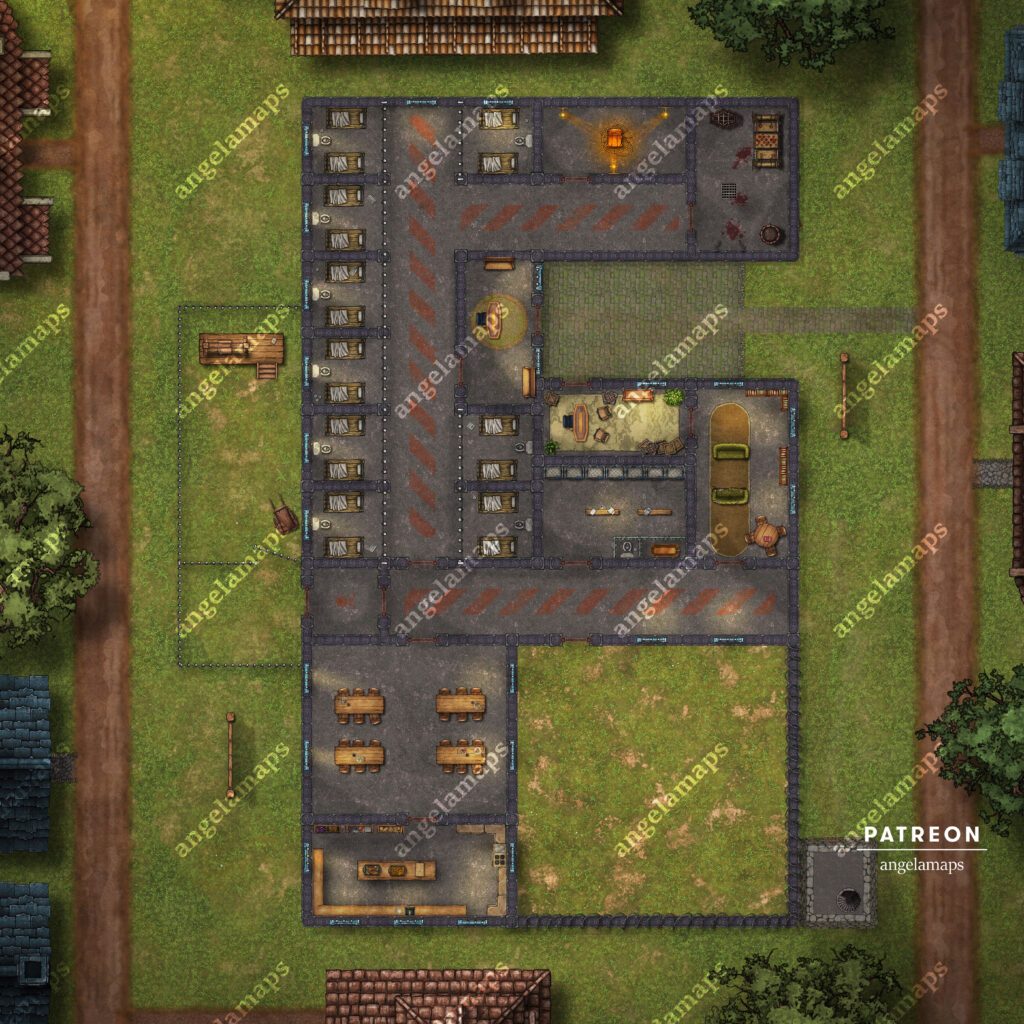 High security prison battle map for TTRPGs