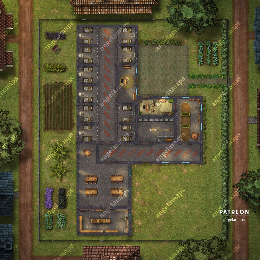 Minimum security prison battle map for TTRPGs