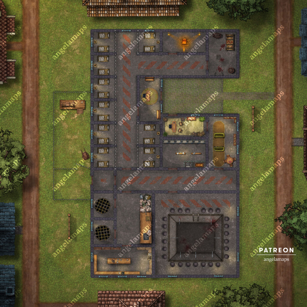 Maximum security prison battle map for TTRPGs