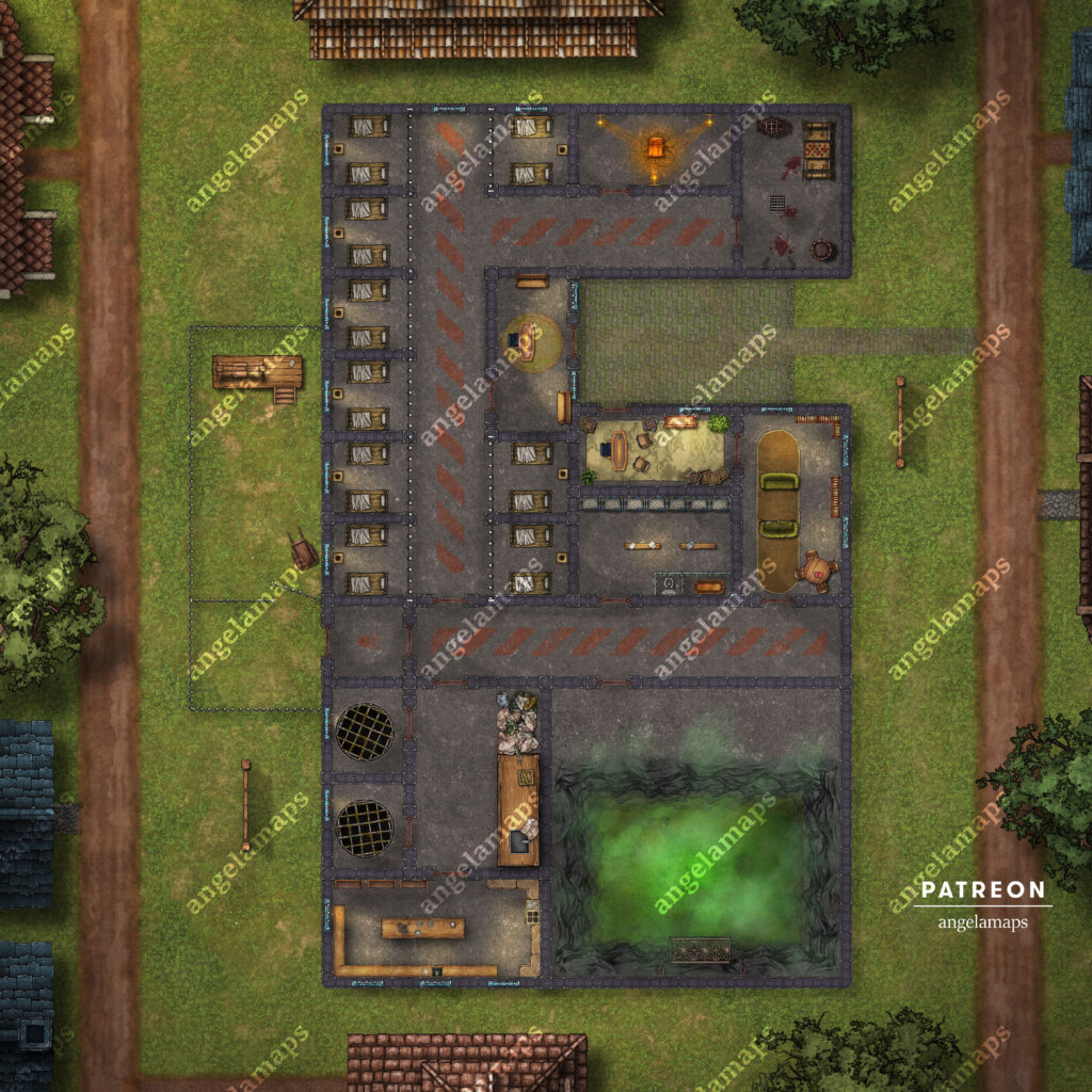 Maximum security prison battle map for TTRPGs