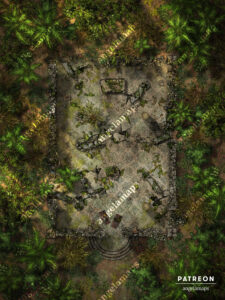 Ruins in a jungle battle map by Angela Maps for TTRPGs