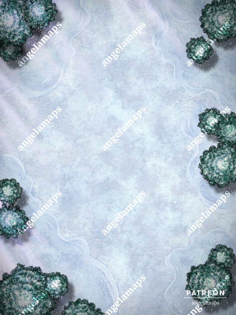 Snowy winter battle map for TTRPGs