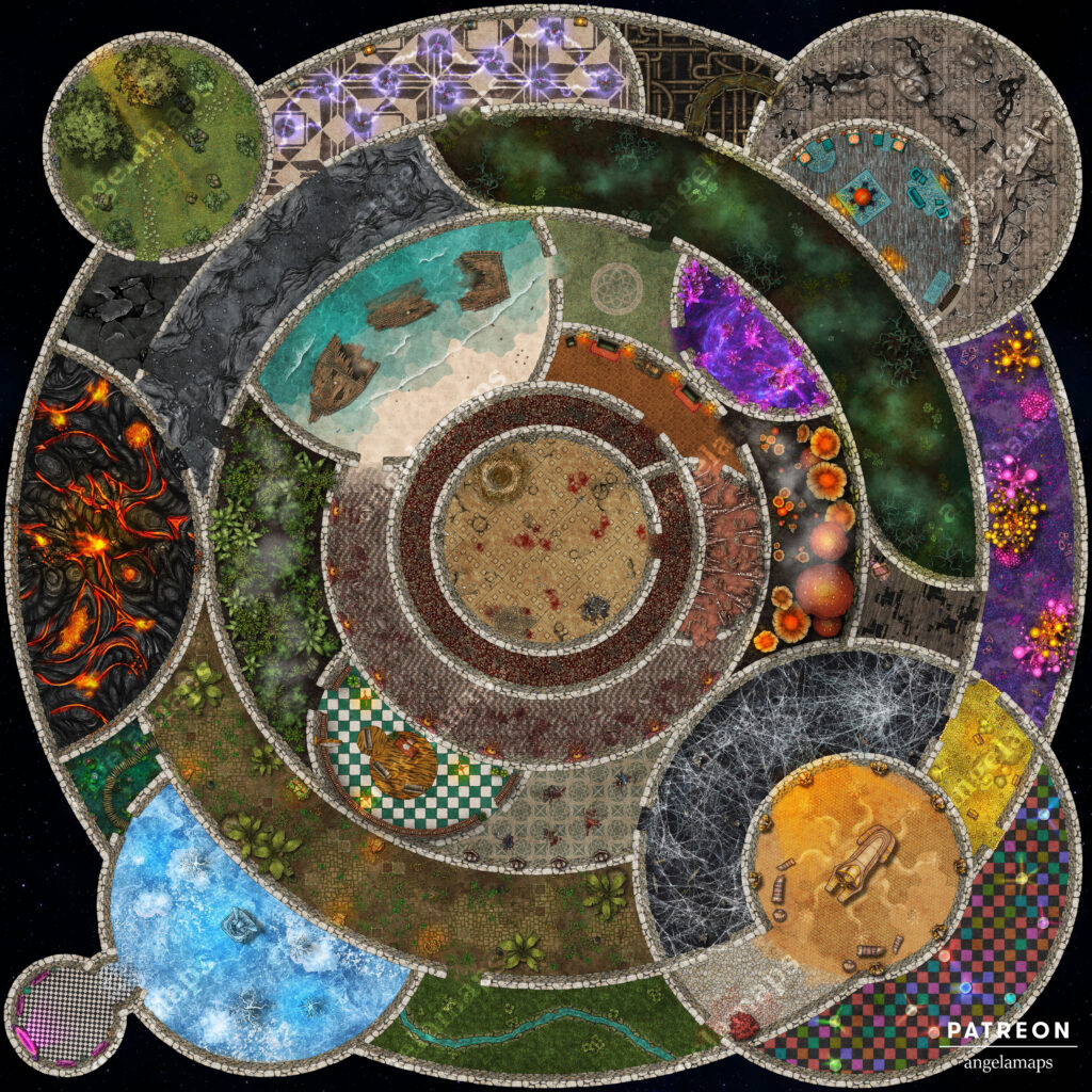 Cosmic Labyrinth planar battle map from Angela Maps for D&D and other TTRPGs
