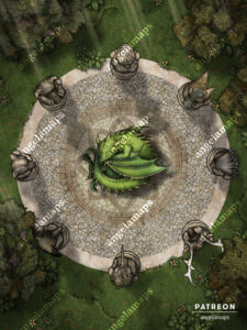 Animal goddess shrine with a dragon in the center animated battle map pack for TTRPGs