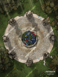 Animal goddess shrine with flowers in the center animated battle map pack for TTRPGs