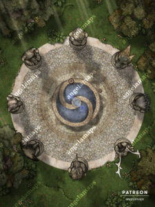 Animal goddess shrine with a fountain in the center animated battle map pack for TTRPGs