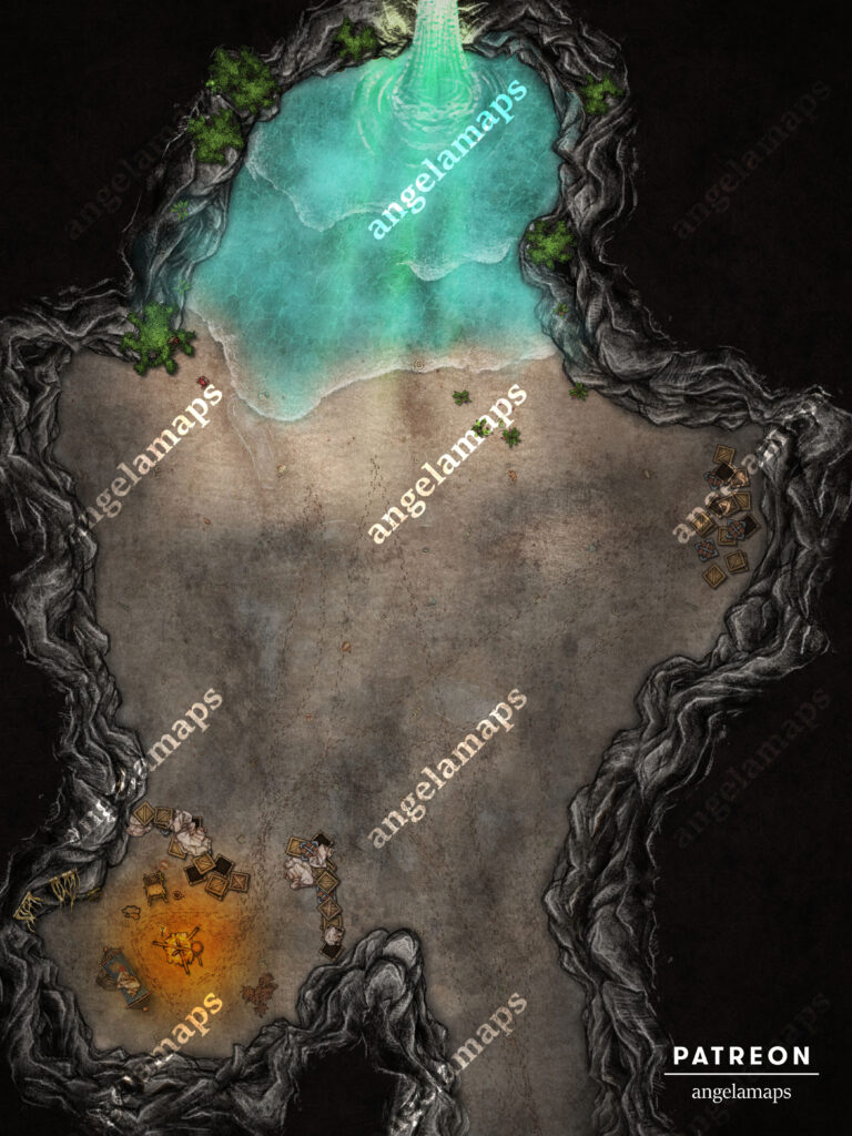 Animated battle map inside a cave near a shipwreck