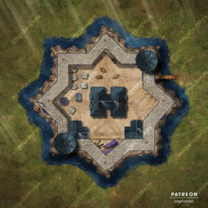 Star fort battle map with a star fort surrounded by a small moat for ttprgs