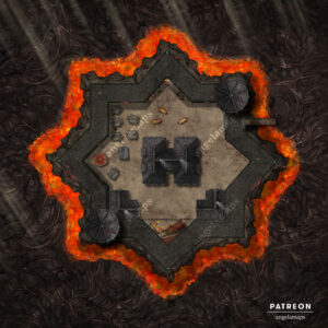 Star fort in hell surrounded by a lava moat battle map for ttrpgs