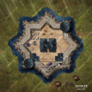 Star fort under siege with a small moat battle map for TTRPGs