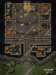 Dwarven Hall battle map of a dwarven fortress built into the side of a mountain