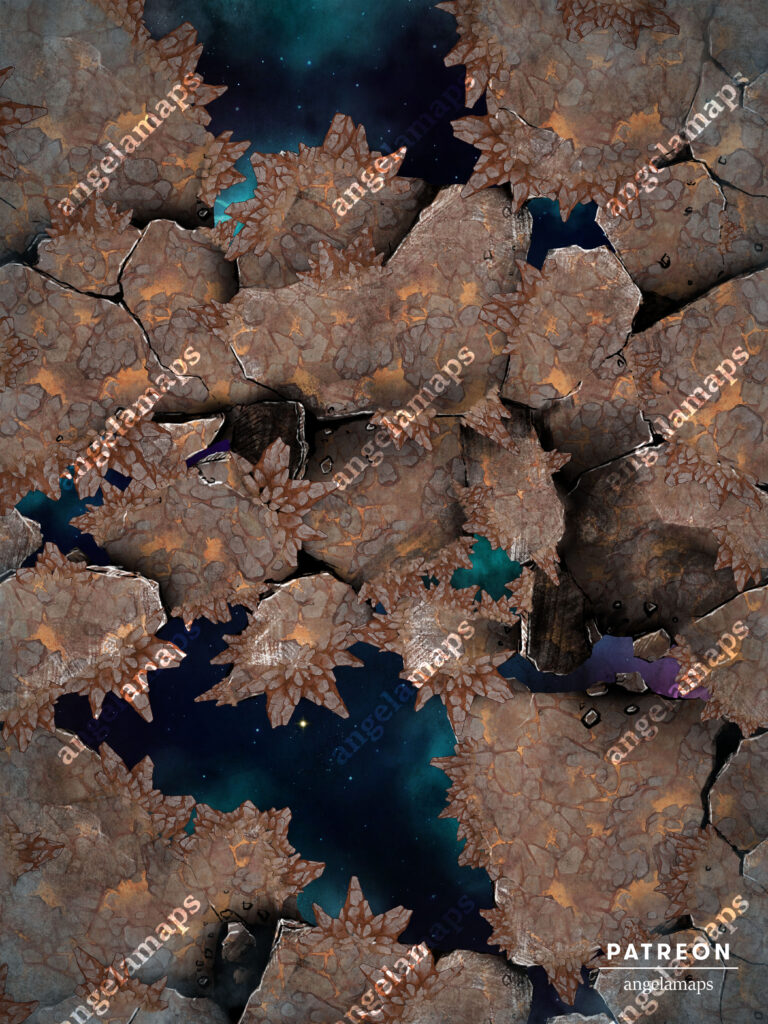 Shattered ground through a cataclysm, a battle map for ttrpgs