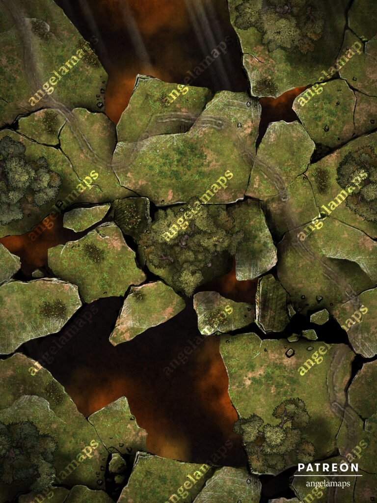 Shattered ground through a cataclysm, a battle map for ttrpgs