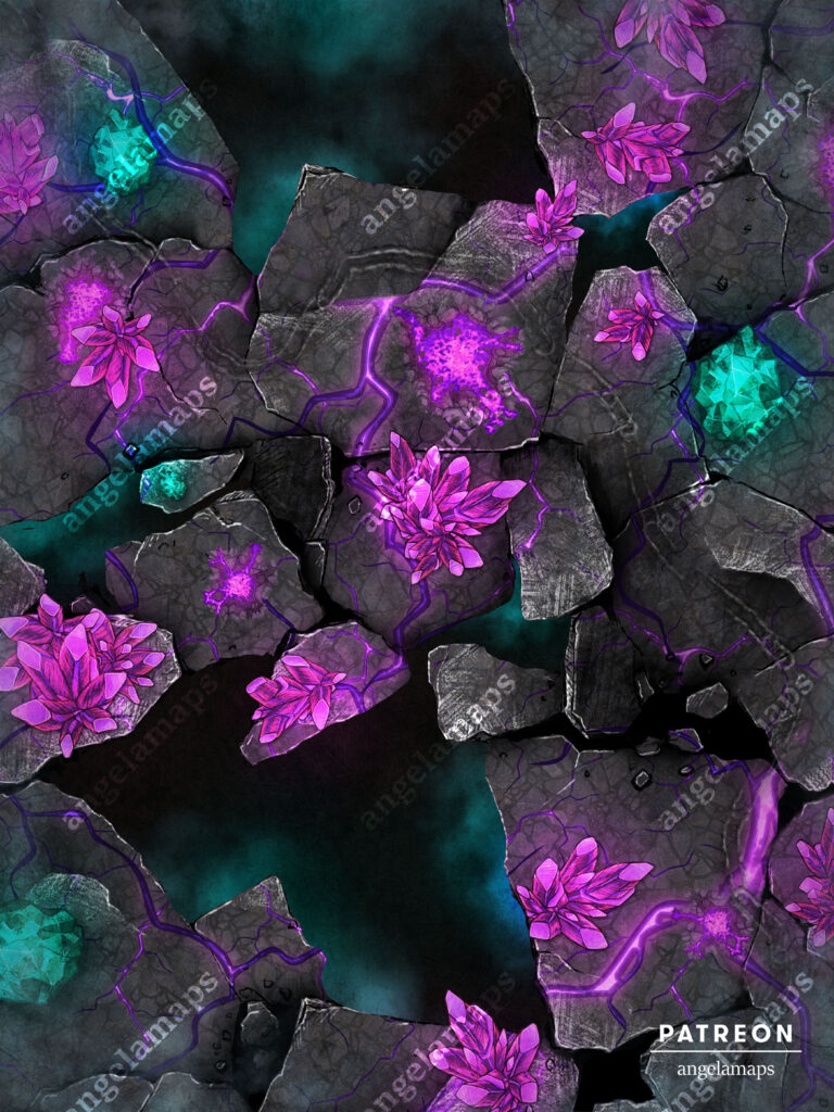 Shattered ground through a cataclysm, a battle map for ttrpgs