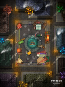 Underdark city marketplace battle map for TTRPGs