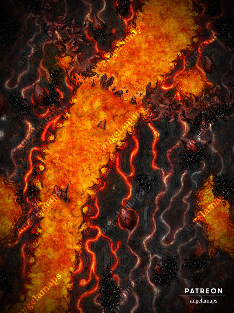 Hellish lava river battle map for ttrpgs